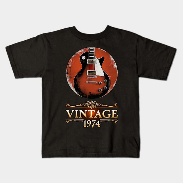 1974 Vintage Guitar - 50th Birthday Gift Kids T-Shirt by Completely Mental